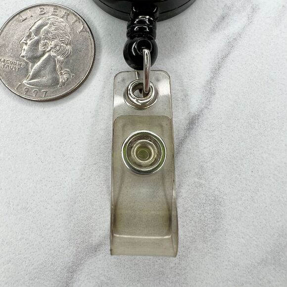 Black White Clip On Retractable School Work Badge ID Holder - Picture 3 of 7